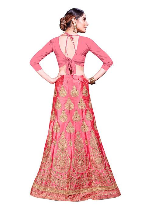 Pink Embroidered Silk Lehenga Set