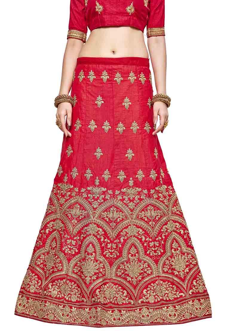 Light Red Embroidered Silk Lehenga Set