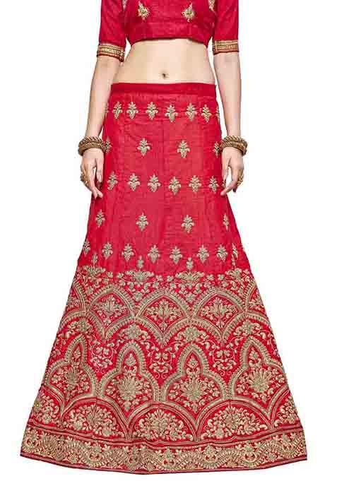 Light Red Embroidered Silk Lehenga Set