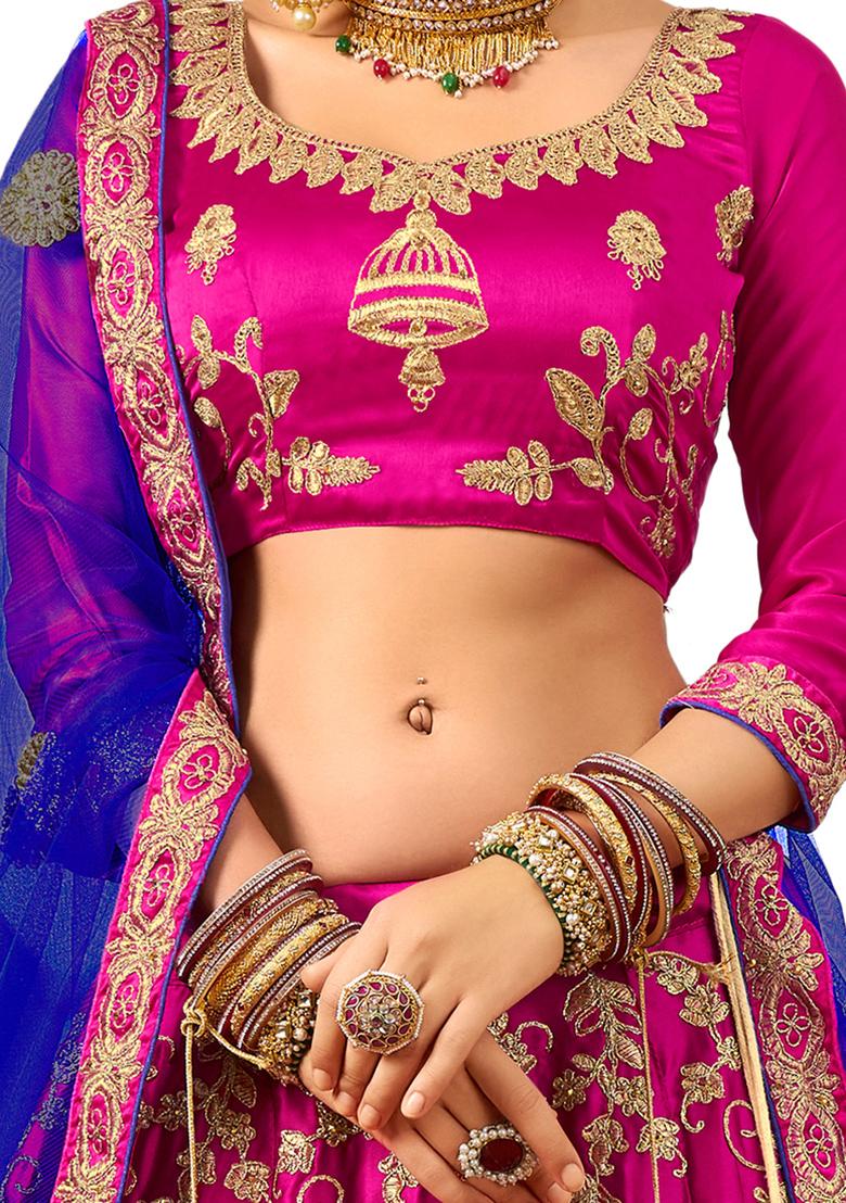 Purple Embroidered Satin Silk Lehenga Set