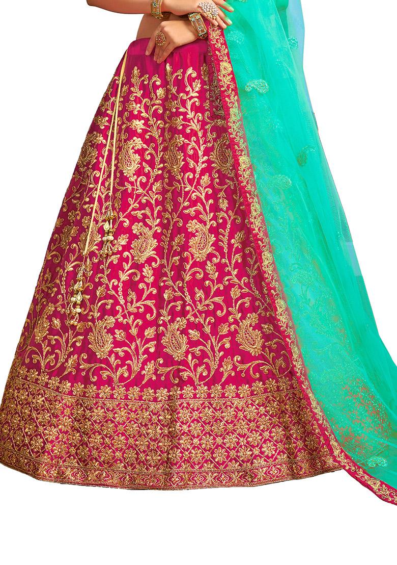 Pink Embroidered Satin Silk Lehenga Set