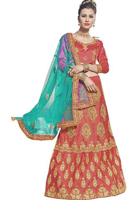 Pink Embroidered Silk Lehenga Set