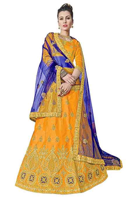 Yellow Embroidered Silk Lehenga Set