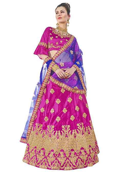 Pink Embroidered Silk Lehenga Set