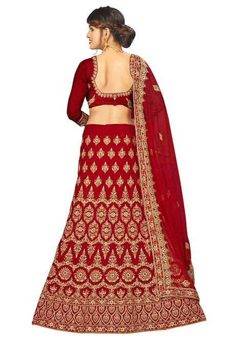 Maroon Embroidered Velvet Lehenga Set