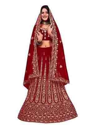 Maroon Zari Embroidered Velvet Lehenga Set