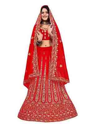 Red Zari Embroidered Velvet Lehenga Set