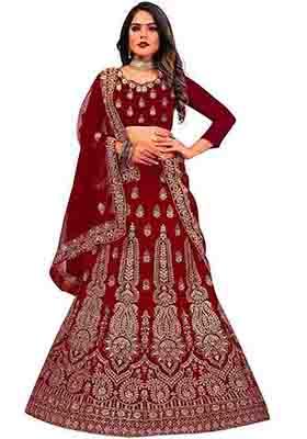 Maroon Zari Embroidered Velvet Lehenga Set
