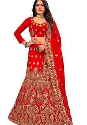 Red Zari Embroidered Velvet Lehenga Set