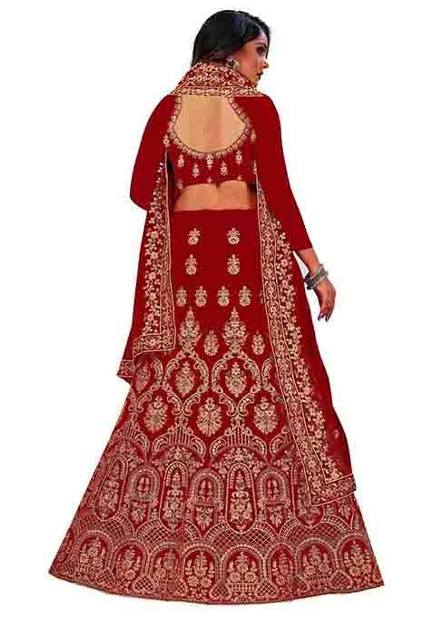 Maroon Zari Embroidered Velvet Lehenga Set