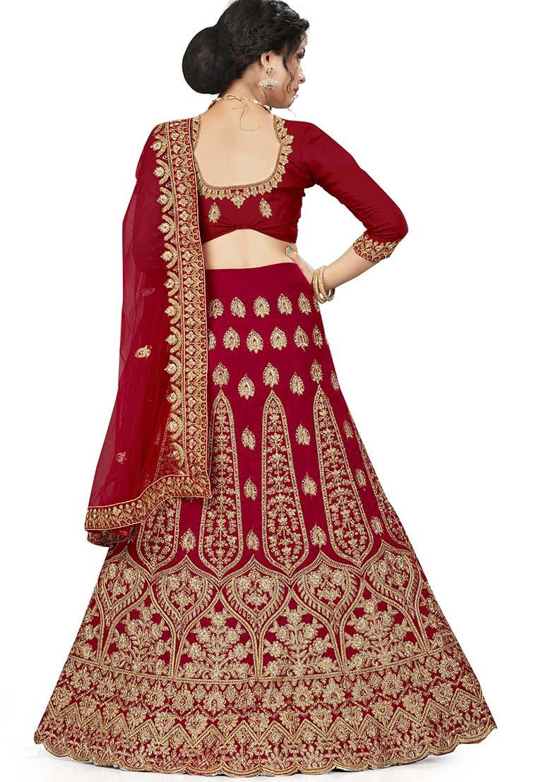 Red Embroidered Velvet Lehenga Set