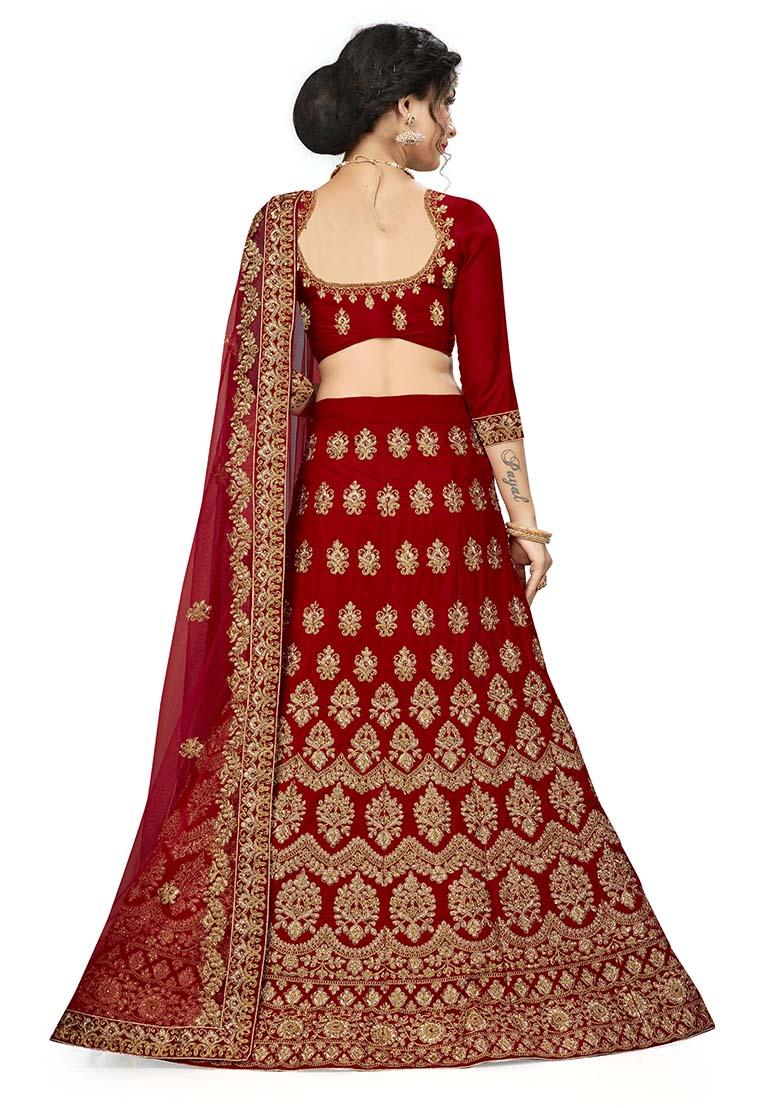Red Embroidered Velvet Lehenga Set