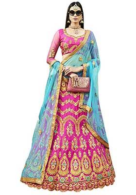 Pink Embroidered Silk Lehenga Set