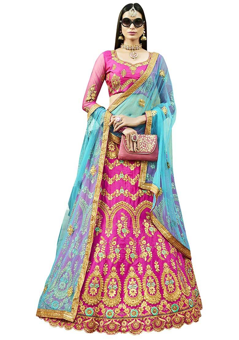 Pink Embroidered Silk Lehenga Set