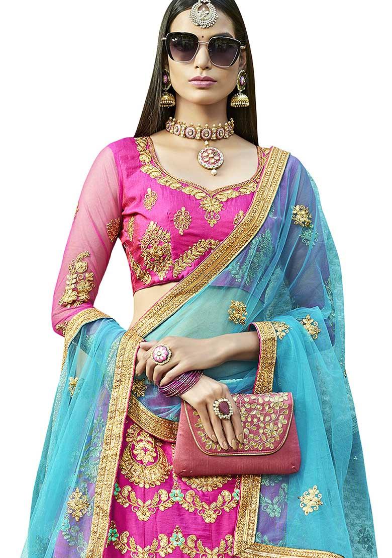 Pink Embroidered Silk Lehenga Set