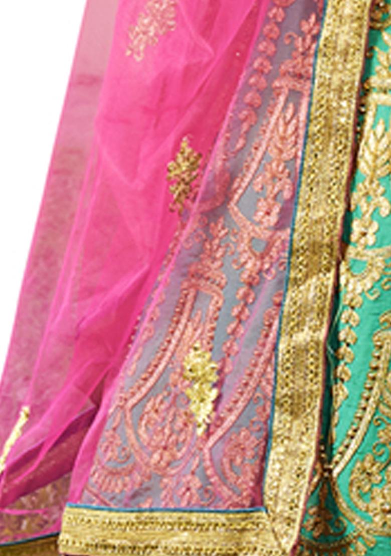 Light Green Embroidered Silk Lehenga Set