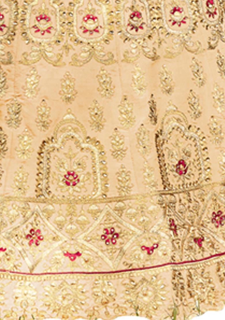 Peach Embroidered Silk Lehenga Set