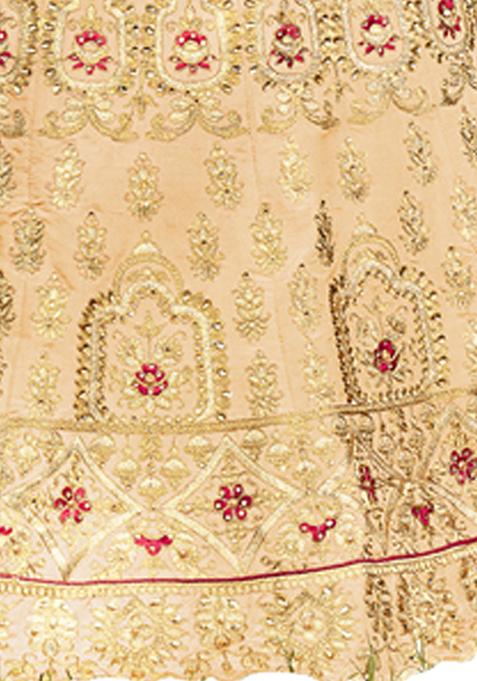 Peach Embroidered Silk Lehenga Set