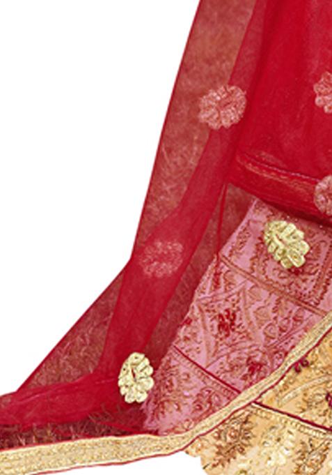 Peach Embroidered Silk Lehenga Set