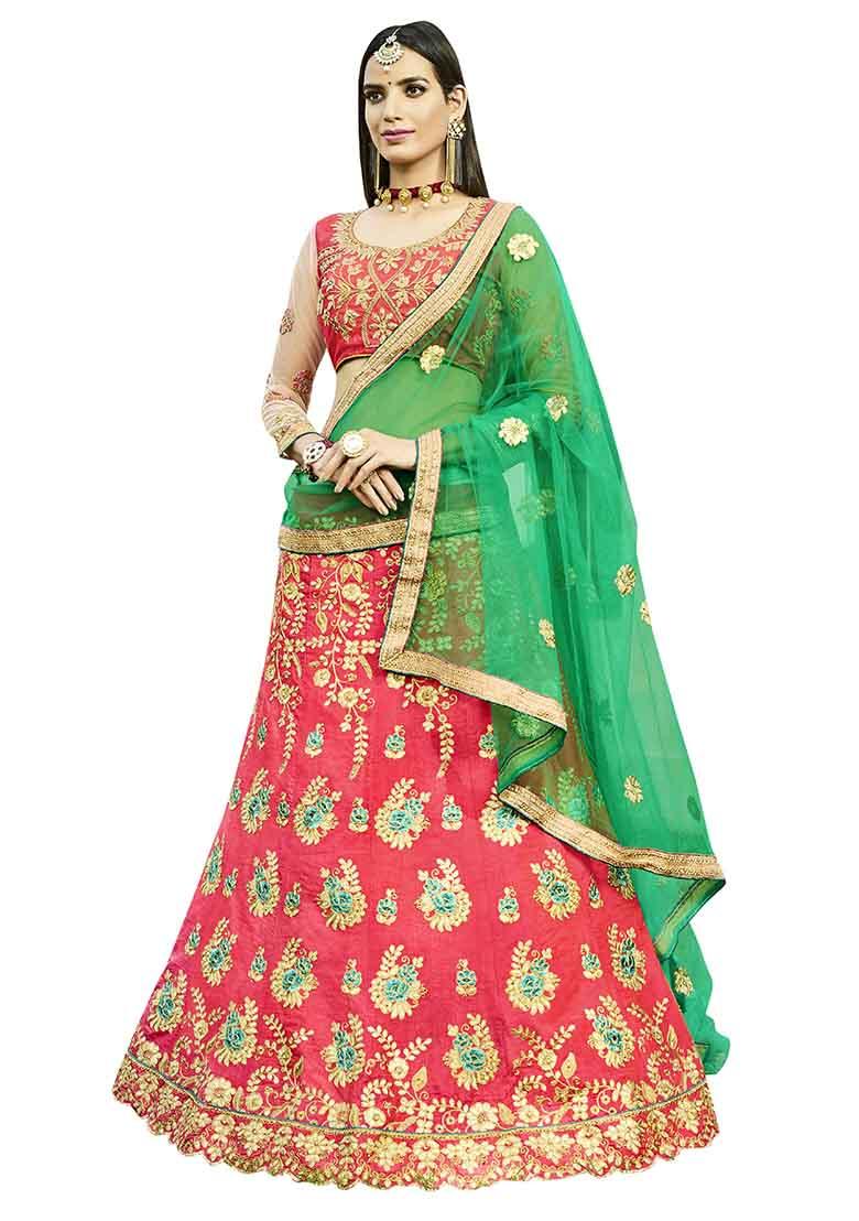 Pink Embroidered Silk Lehenga Set