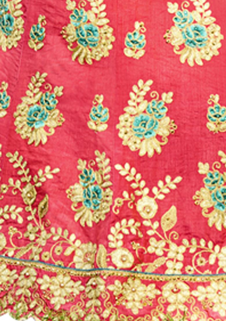 Pink Embroidered Silk Lehenga Set