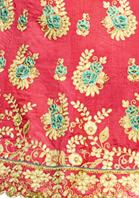Pink Embroidered Silk Lehenga Set