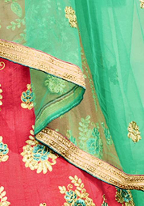 Pink Embroidered Silk Lehenga Set