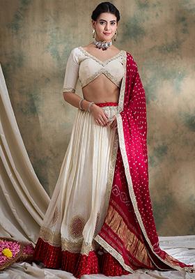White Embroidered Pure Viscose Tissue Lehenga Set
