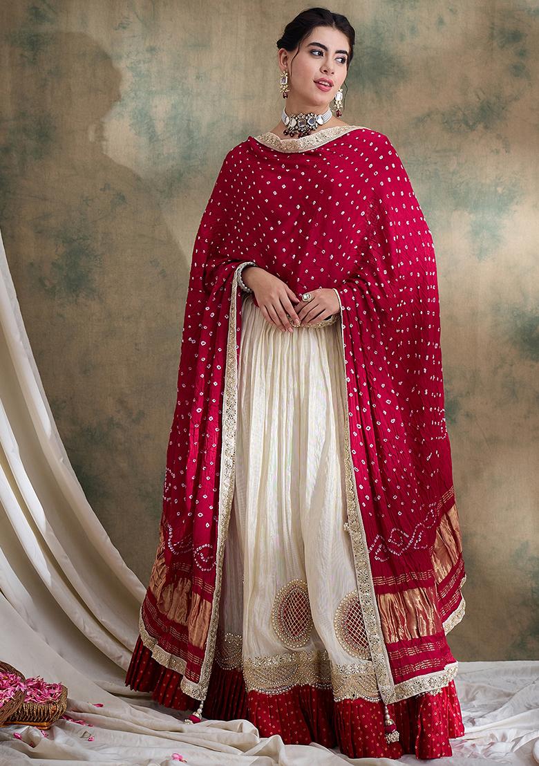 White Embroidered Pure Viscose Tissue Lehenga Set