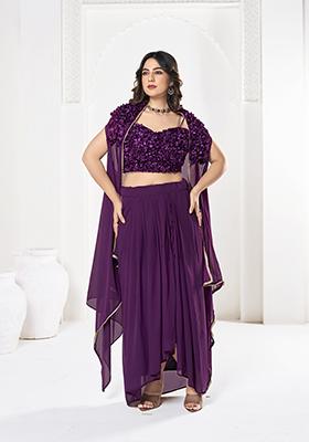 Purple Embroidered Silk Lehenga Set