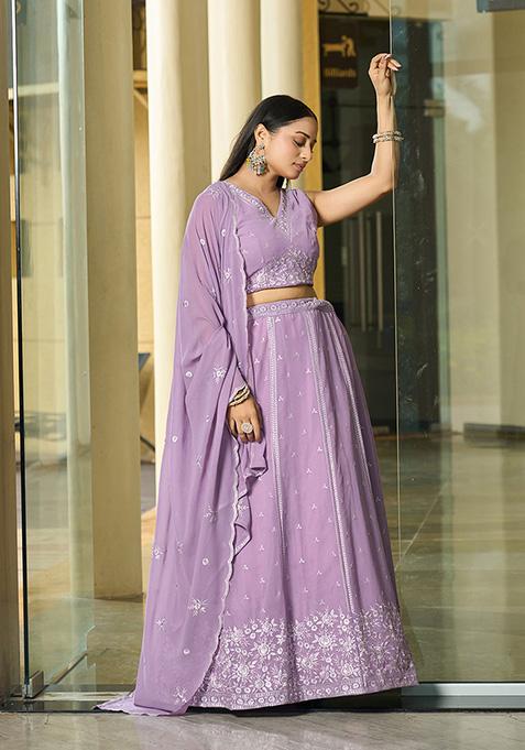 Lavender Embroidered Georgette Lehenga Set