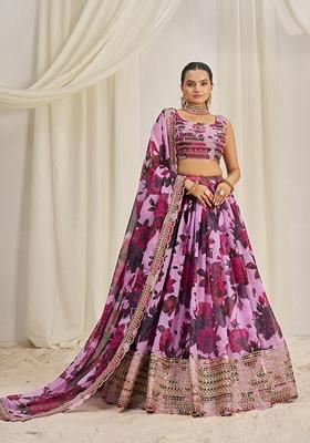 Baby Pink Zari Sequin Embroidered Organza Lehenga Set