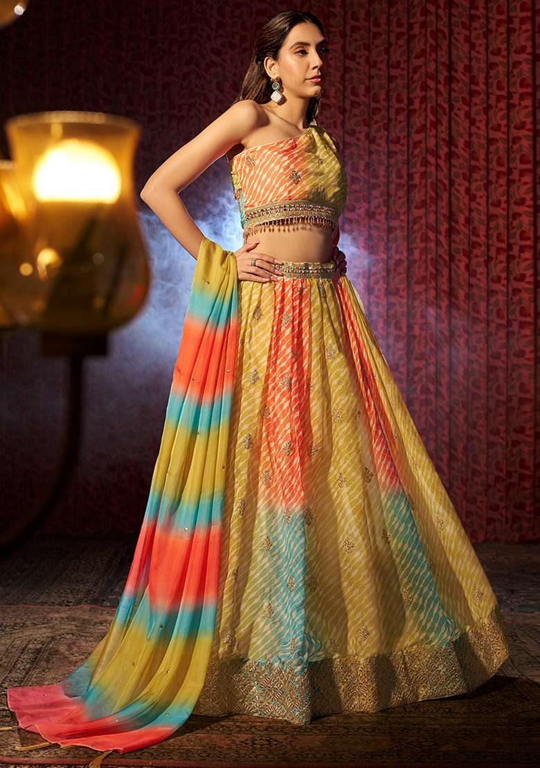 Yellow Embroidered Organza Lehenga Set for Diwali and Festive Wear - Indya