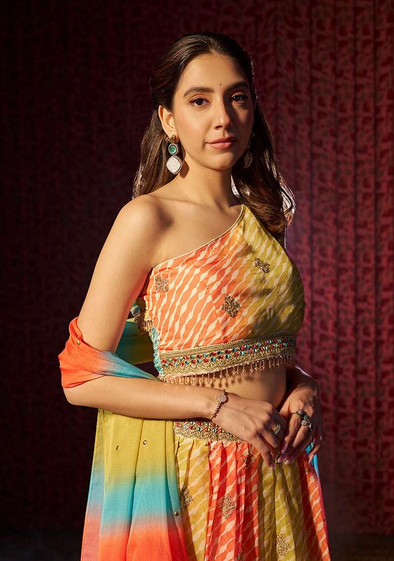 Yellow Embroidered Organza Lehenga Set for Diwali and Festive Wear - Indya