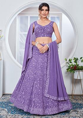 Lilac Sequin Thread Embroidered Georgette Lehenga Set