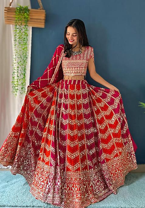 Multicolor Sequin Thread Embroidered Georgette Lehenga Set