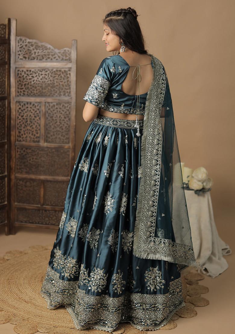 Green Sequin Thread Embroidered Silk Lehenga Set