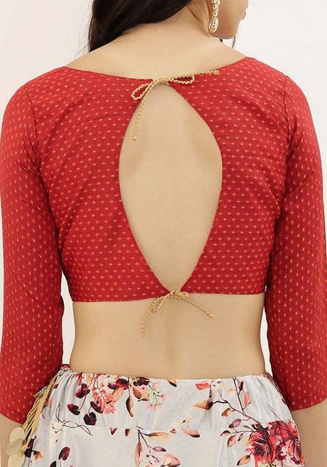 Beige Printed Satin Silk Lehenga Set