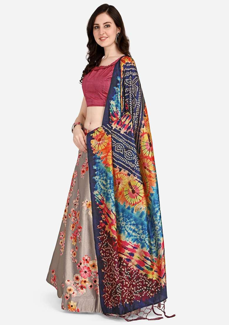 Pink Printed Satin Silk Lehenga Set - Indya