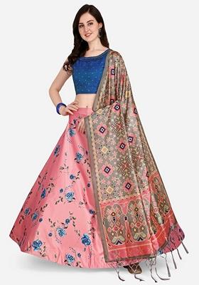 Pink Printed Satin Silk Lehenga Set