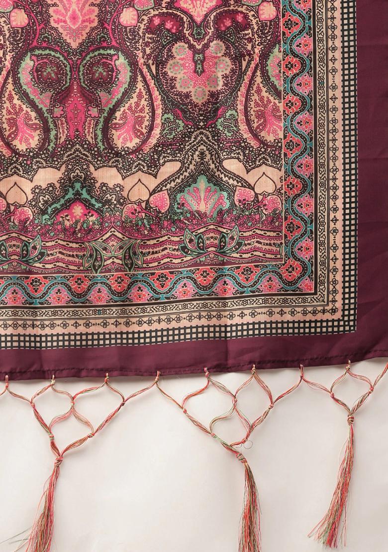 Pink Printed Satin Silk Lehenga Set