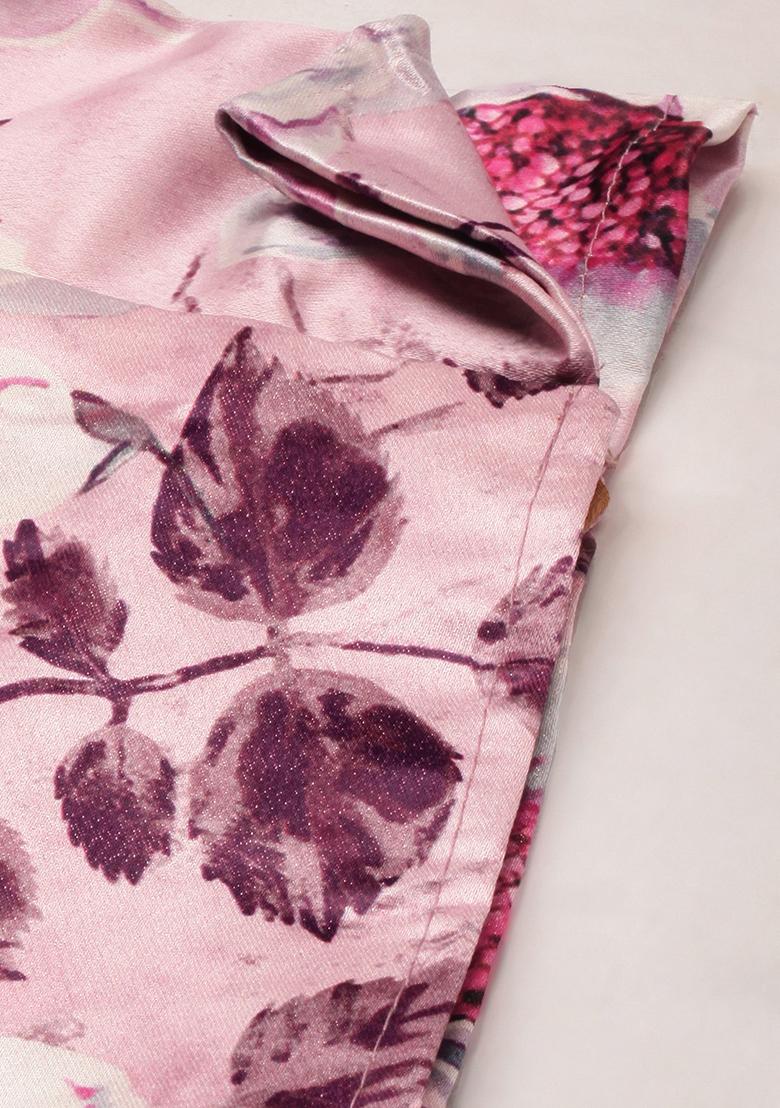 Pink Printed Satin Silk Lehenga Set