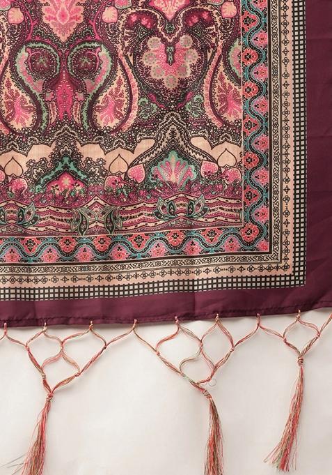 Pink Printed Satin Silk Lehenga Set