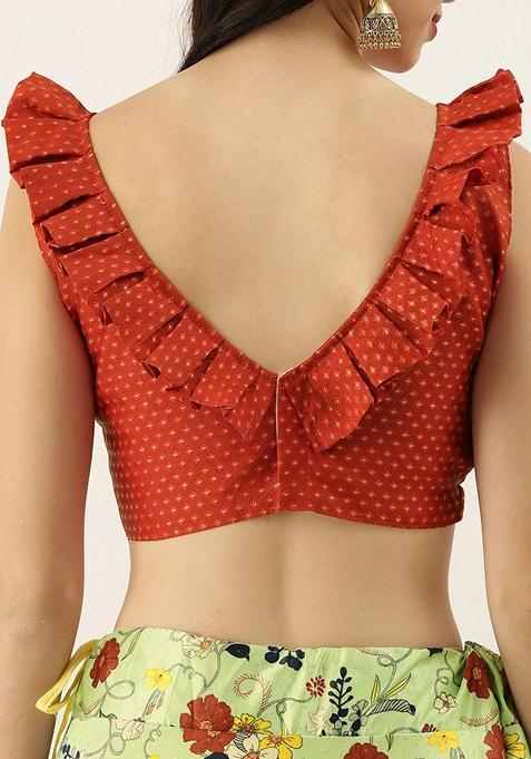 Pastel Green Printed Satin Silk Lehenga Set