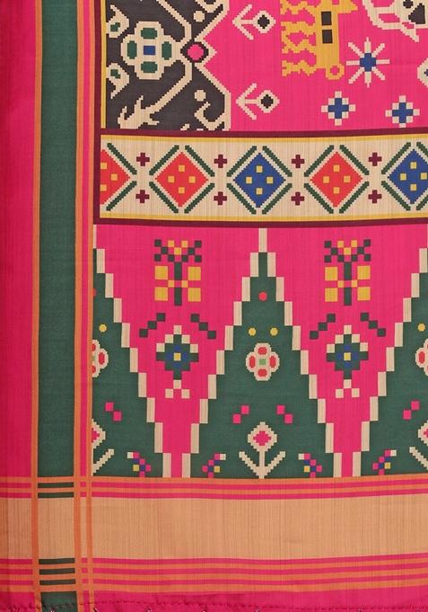 Multicolor Printed Satin Silk Lehenga Set