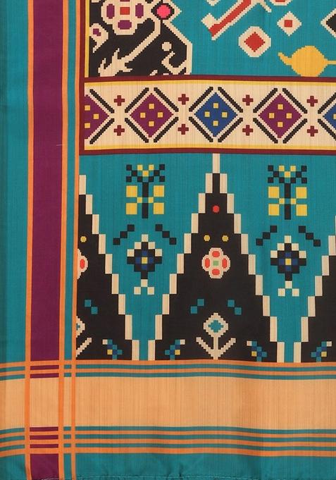 Multicolor Printed Satin Silk Lehenga Set