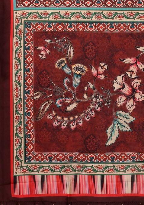 Multicolor Printed Satin Silk Lehenga Set