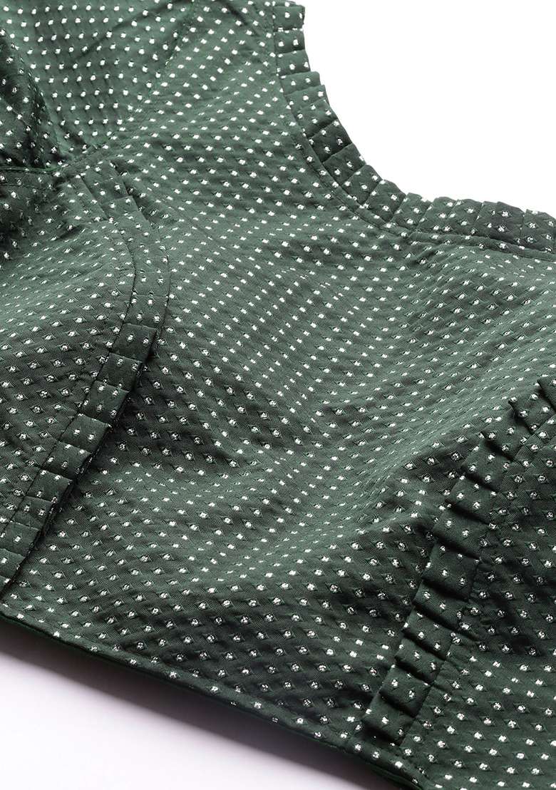 Green Printed Satin Silk Lehenga Set - Indya