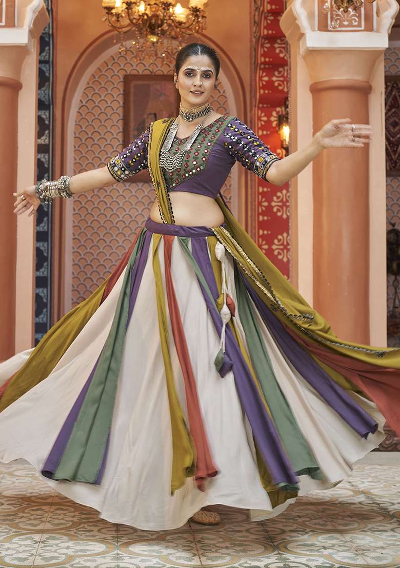 Multicolor Thread Embroidered Viscose Rayon Lehenga Set - Indya