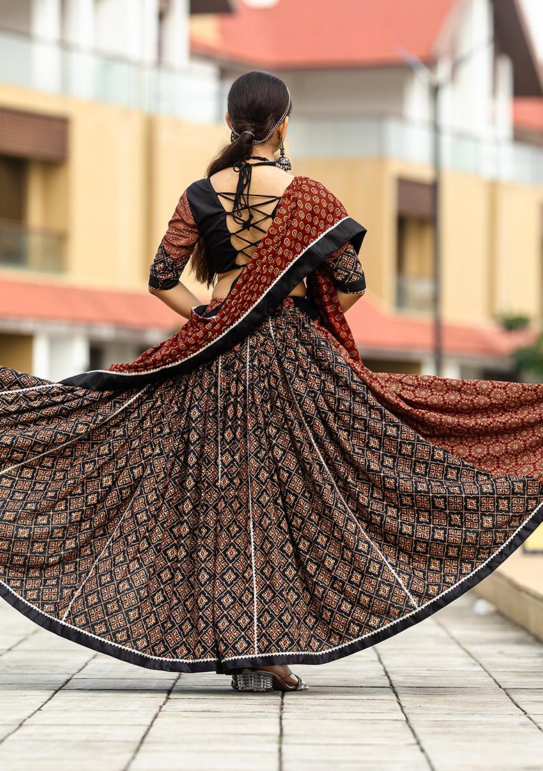Black Printed Cotton Lehenga Set